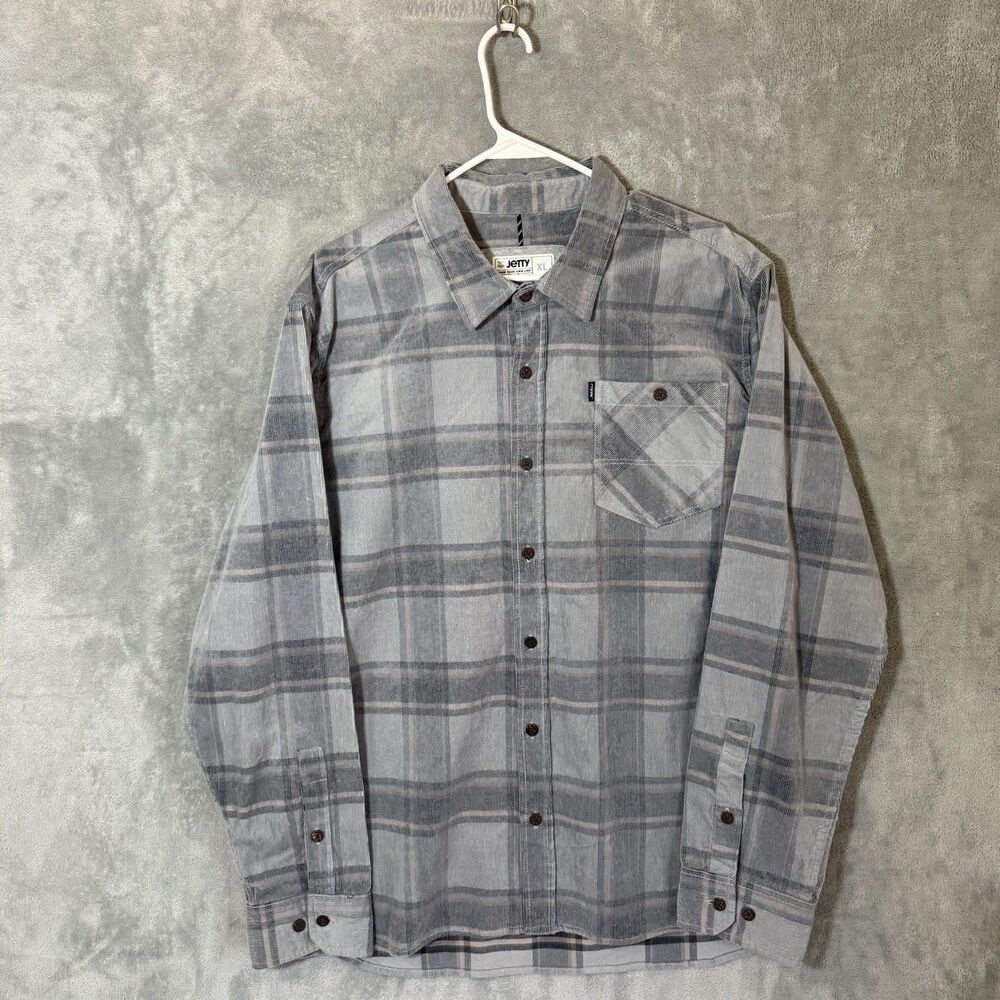 Jetty Supply Co Men's Gray Plaid Flannel Long Sleeve Shirt XL Outdoor Gorpcore